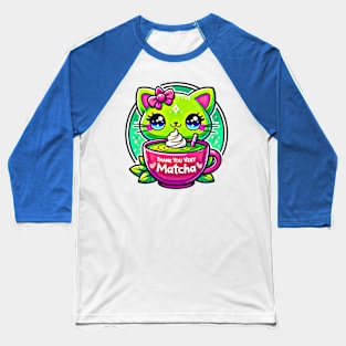 Adorable Matcha Cat Art Print - Whimsical Green Tea Kitty Baseball T-Shirt